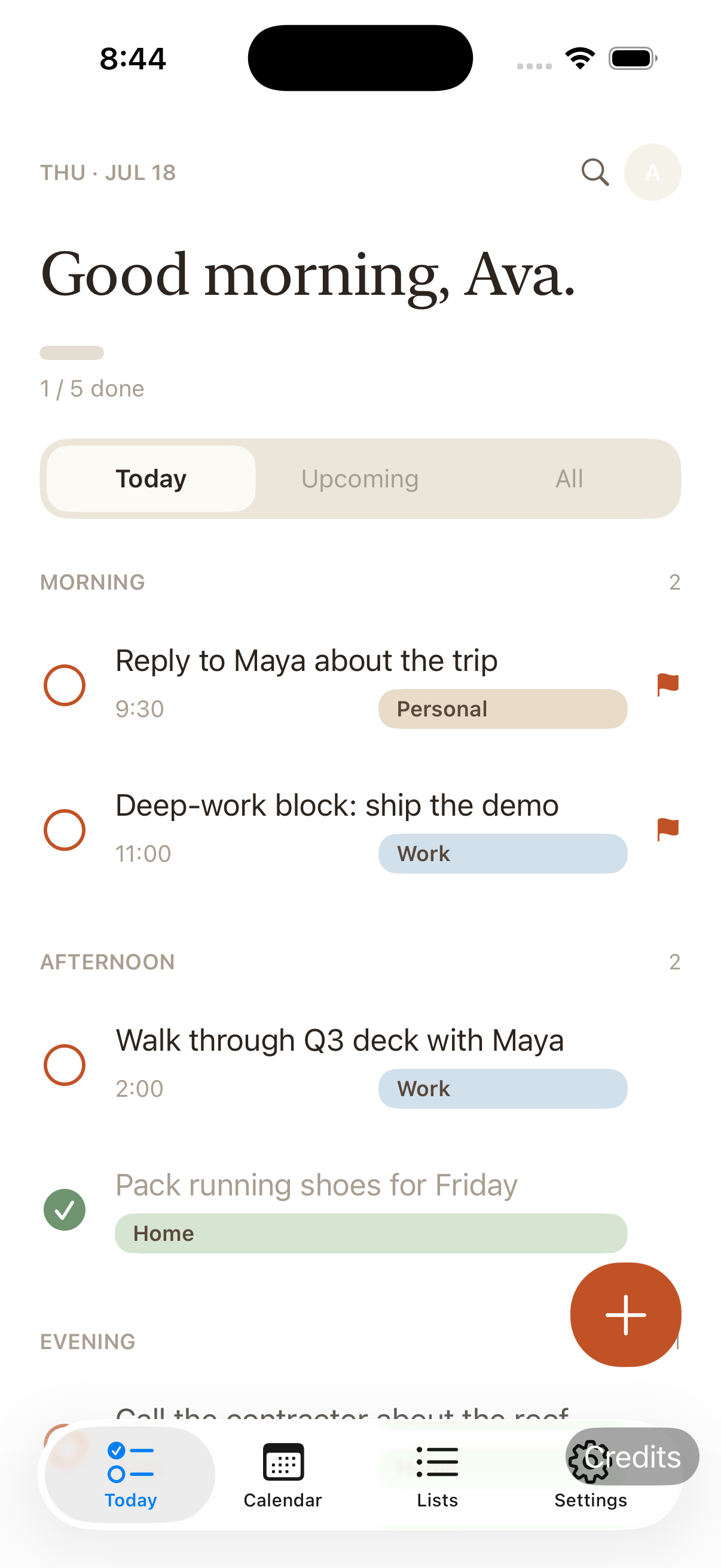 Todo app with morning and afternoon tasks